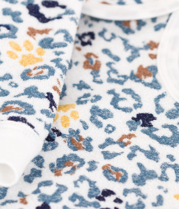 Pijama de rizo para beb&eacute; blanco/multicolor