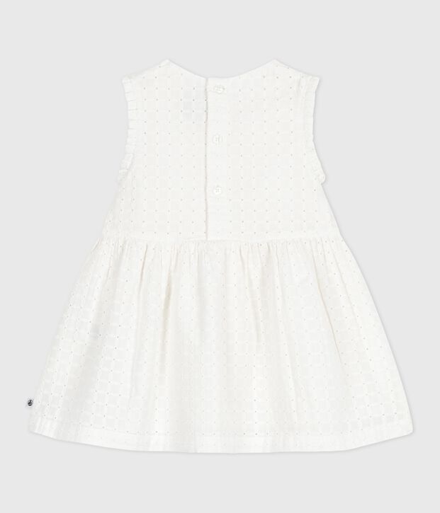Vestido blanco de algod&oacute;n sin mangas con bordado ingl&eacute;s para beb&eacute; blanco