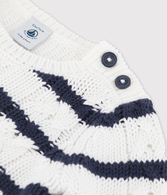 Jersey de punto trenzado para bebé blanco MARSHMALLOW/azul SMOKING