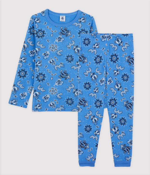 Pijama de bandana de algod&oacute;n org&aacute;nico infantil unisex azul/multicolor