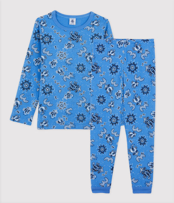 Pijama de bandana de algodón orgánico infantil unisex azul BRASIER/blanco MULTICO