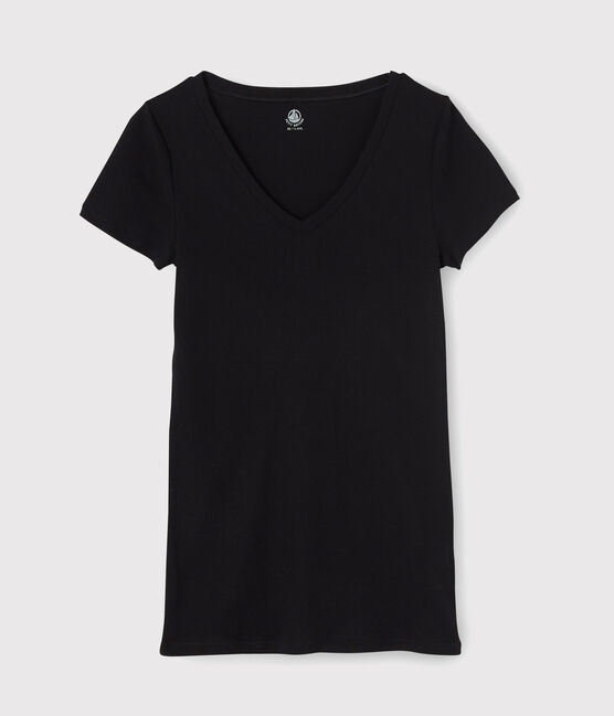 Camiseta L'ICONIQUE con cuello de pico de algodón de mujer negro NOIR