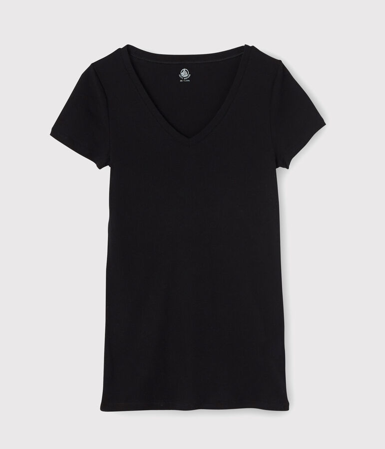 Camiseta L'ICONIQUE con cuello de pico de algod&oacute;n de mujer negro