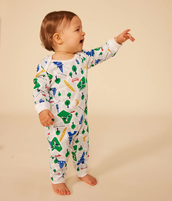 Pijama sin pies de algodón con estampado de París para bebé blanco MARSHMALLOW/azul MEDIEVAL