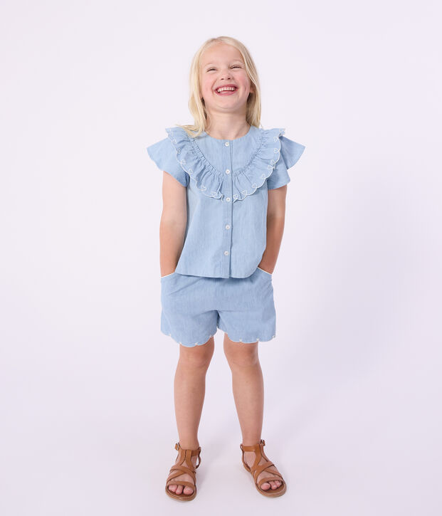 Shorts infantiles de algod&oacute;n liso azul