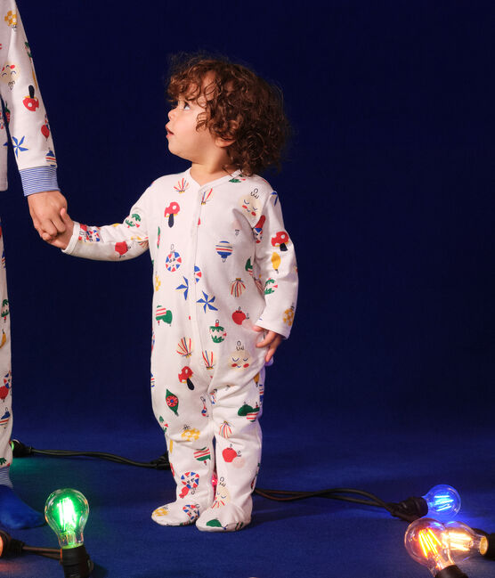 Pijama de felpa cepillada con estampado de bolas de Navidad para bebé blanco MARSHMALLOW/blanco MULTICO