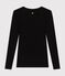 Camiseta de algodón de manga larga con cuello de bailarina para mujer   negro BLACK
