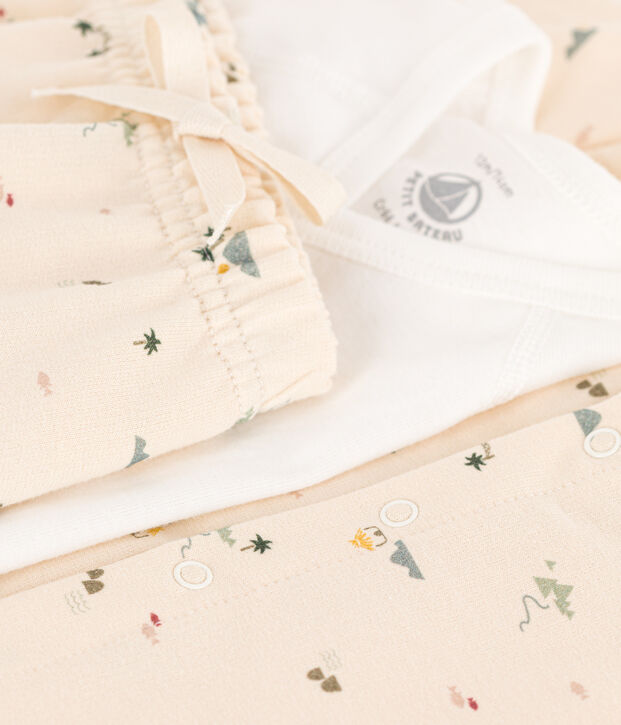 Conjunto de algod&oacute;n estampado para beb&eacute; crudo/multicolor