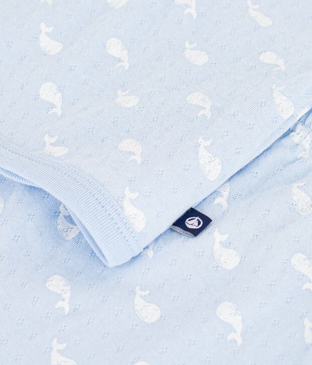 Conjunto largo de 2 piezas de algod&oacute;n con estampado de ballenas para beb&eacute; azul/crudo