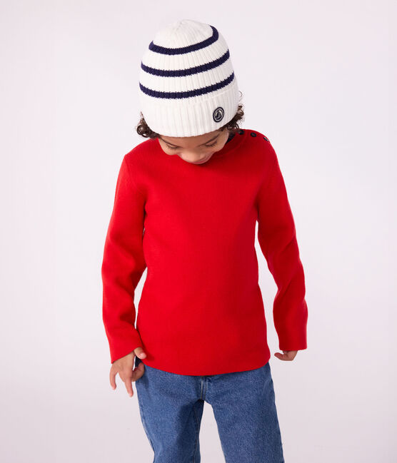 Gorro infantil de punto tricotado a rayas con forro polar azul MARSHMALLOW/ SOIR