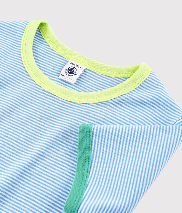 Pijama corto de punto para ni&ntilde;a/ni&ntilde;o azul/blanco