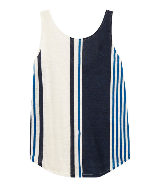 Camiseta de tirantes de lino para mujer blanco MARSHMALLOW/blanco MULTICO