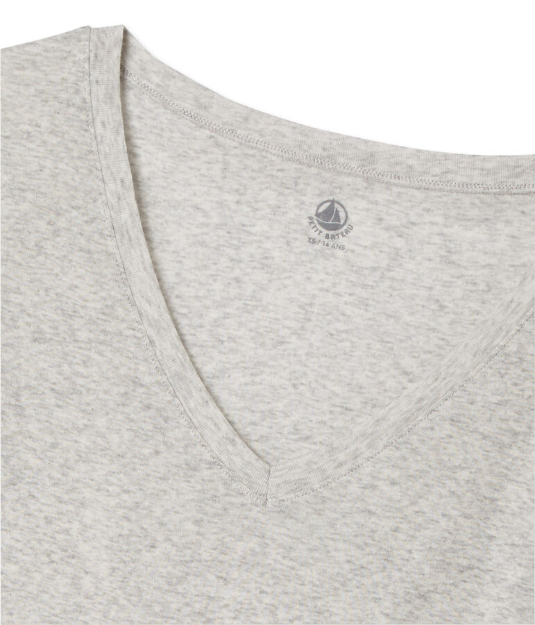 T-shirt femme col V en coton l&eacute;ger gris