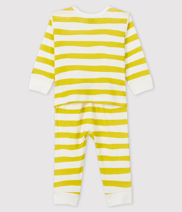 Pelele de punto acanalado sin botones de presi&oacute;n para beb&eacute; amarillo/blanco