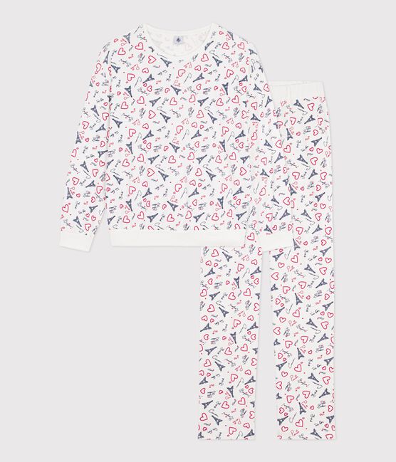 Pijama de algodón con estampado de París para mujer blanco MARSHMALLOW/blanco MULTICO