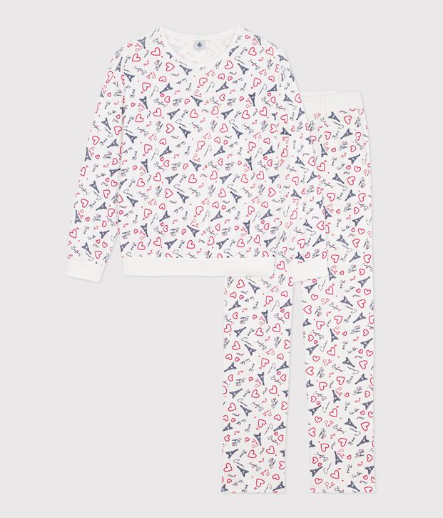 Pijama de algod&oacute;n con estampado de Par&iacute;s para mujer blanco/multicolor