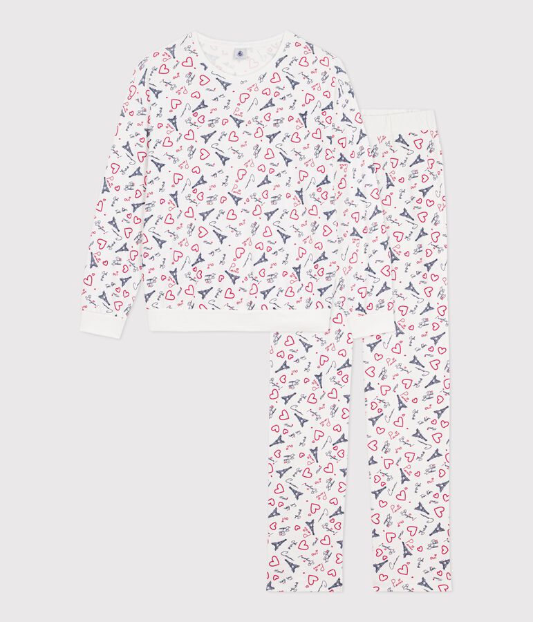 Pijama de algod&oacute;n con estampado de Par&iacute;s para mujer blanco/multicolor