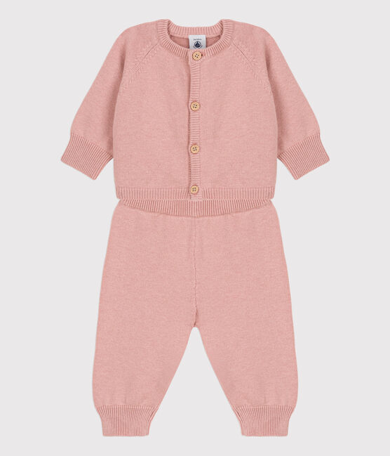 Conjunto de 2 prendas de bebé de tejido de punto de lana y algodón rosa SALINE