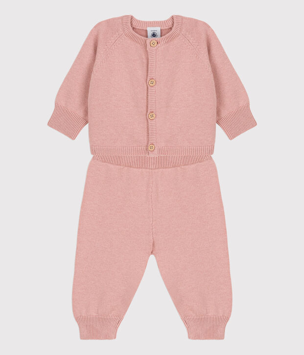 Conjunto de 2 prendas de beb&eacute; de tejido de punto de lana y algod&oacute;n rosa