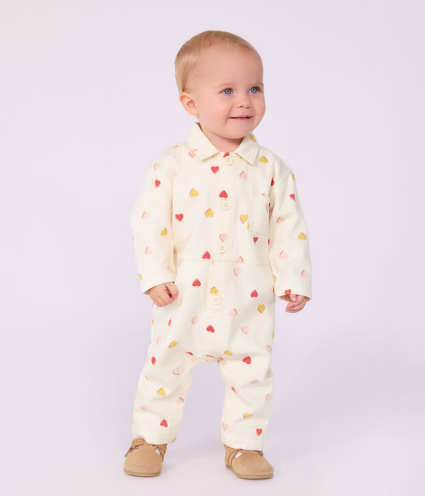 Mono largo de algod&oacute;n con estampado de corazones para beb&eacute; crudo/multicolor