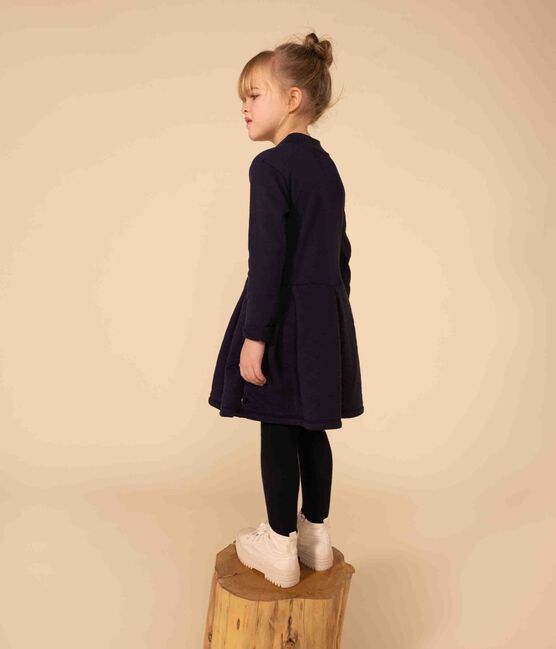 Vestido de manga larga infantil liso para niña azul SMOKING