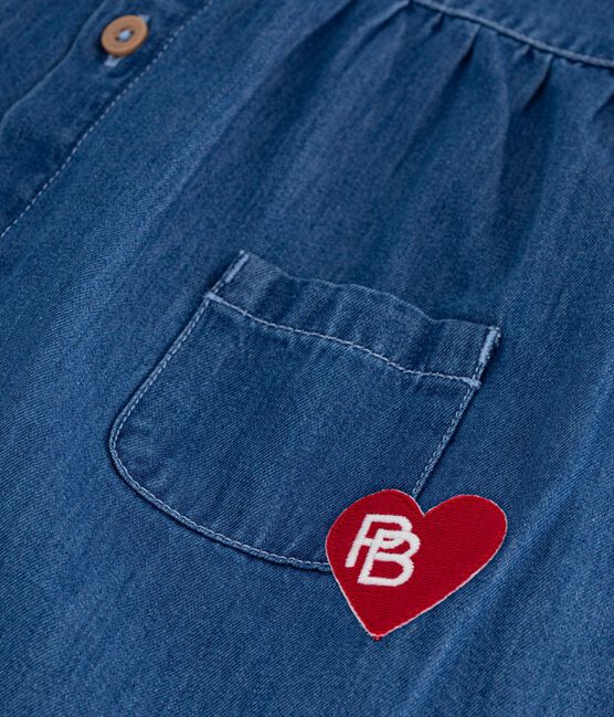 Vestido denim de manga larga con cuello para bebé azul DENIM CLAIR