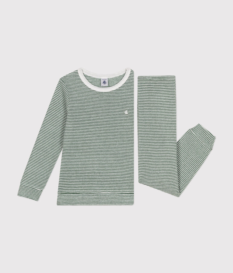 Pijama infantil de tejido de rizo cepillado a rayas CROCO/ MARSHMALLOW