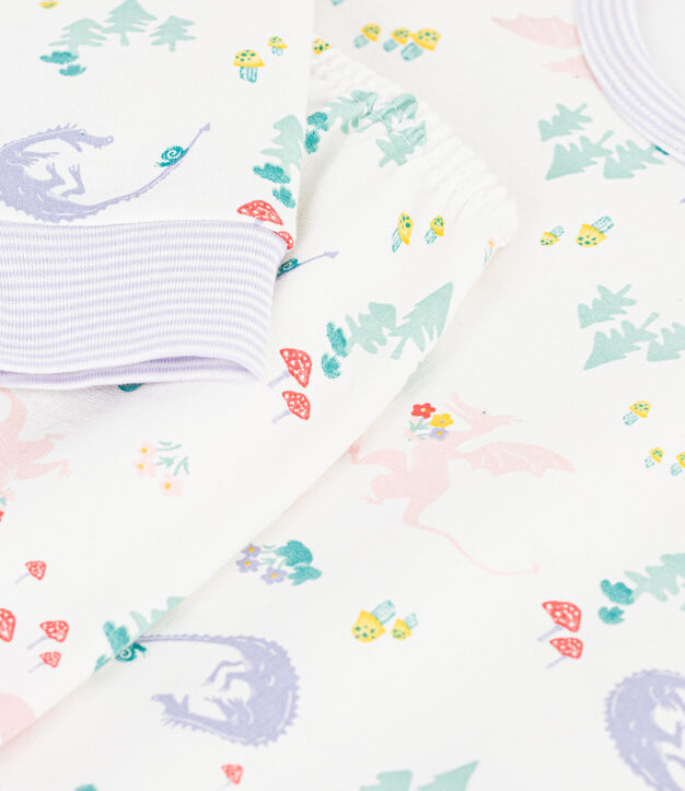 Pijama infantil de mulet&oacute;n con estampado de dragones blanco/multicolor