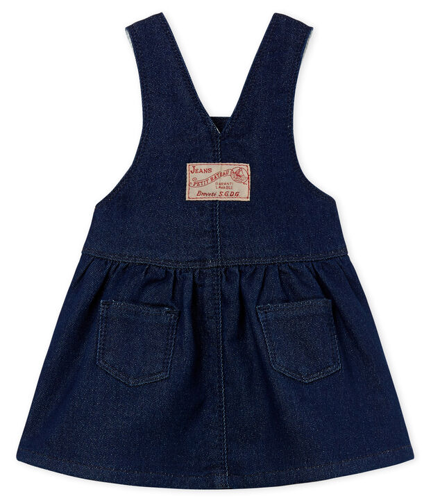 Vestido peto de tela efecto vaquero para beb&eacute; ni&ntilde;a azul/beige