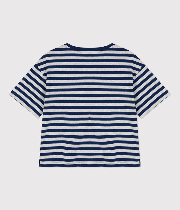 Camiseta LE BOXY de algod&oacute;n para mujer azul/gris