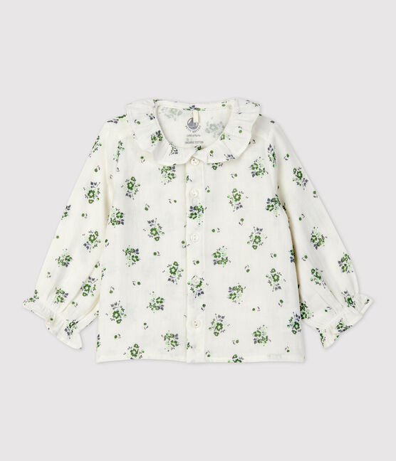 Blusa con estampado de flores de gasa de algodón ecológico para bebé blanco MARSHMALLOW/blanco MULTICO