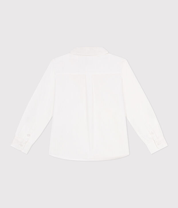 Camisa infantil lisa de algod&oacute;n de manga larga blanco