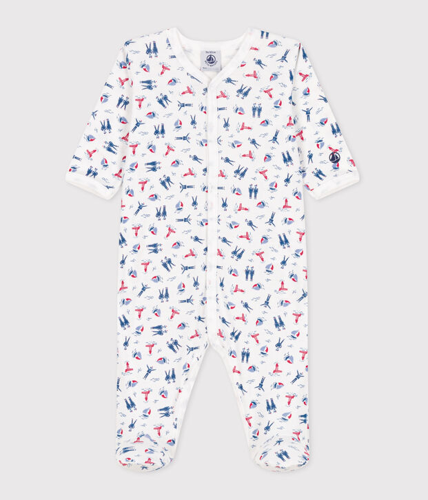 Pijama de algod&oacute;n estampado para beb&eacute; blanco/azul/multicolor