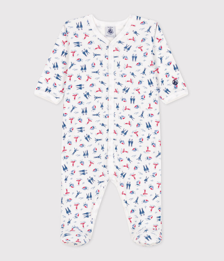 Pijama de algod&oacute;n estampado para beb&eacute; blanco/azul/multicolor