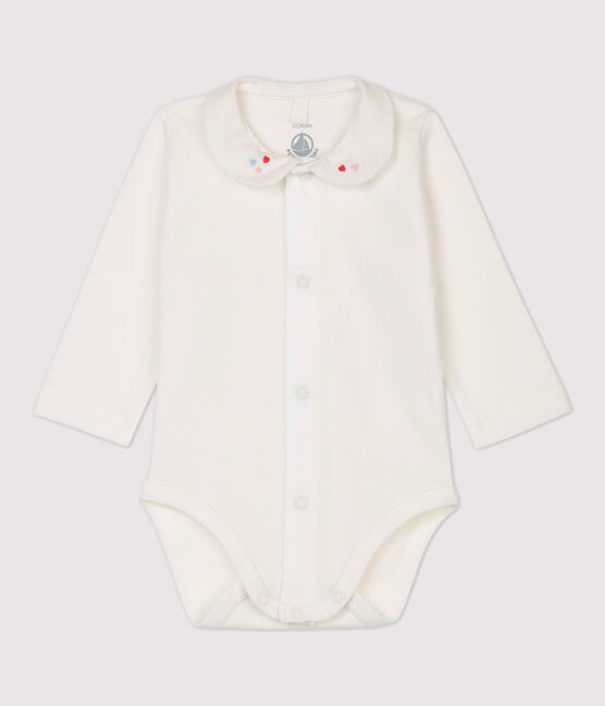 Bodi blanco con cuello de bebé de algodón orgánico blanco MARSHMALLOW
