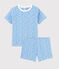 Pijama corto con estampado de plátanos de algodón de niño/niña azul EDNA/blanco MARSHMALLOW