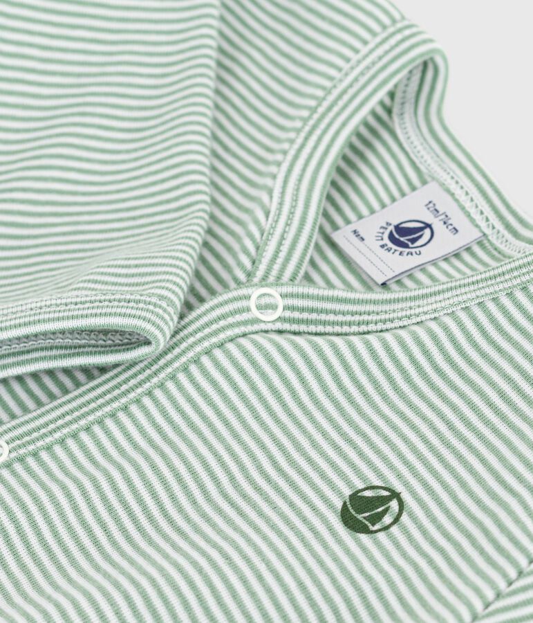 Pijama de algod&oacute;n milrayas para beb&eacute; verde/blanco