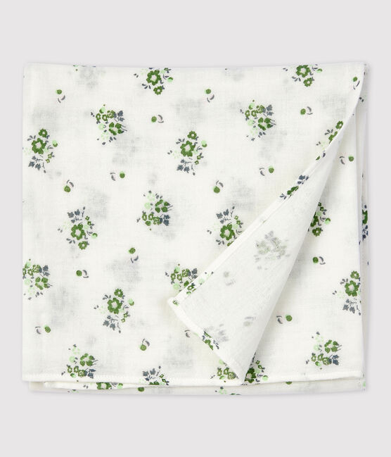Muselina de flores en gasa de algodón de bebé blanco MARSHMALLOW/blanco MULTICO
