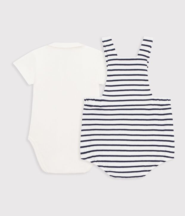 Conjunto de 2 piezas de algod&oacute;n a rayas con detalles bordados para beb&eacute; blanco/azul