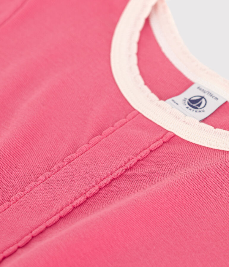 Vestido infantil liso de algod&oacute;n de manga corta rosa PEONIA