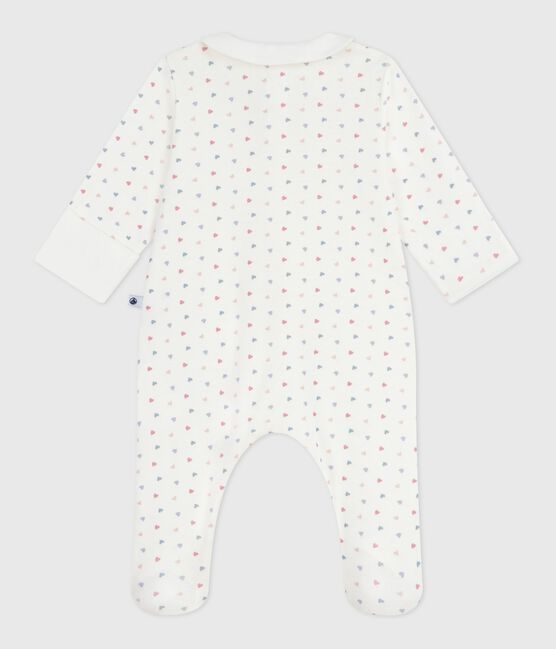 Pijama de algodón con cuello estampado de corazones para bebé blanco MARSHMALLOW/blanco MULTICO