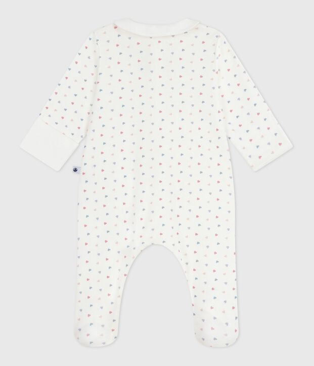 Pijama de algod&oacute;n con cuello estampado de corazones para beb&eacute; blanco/multicolor