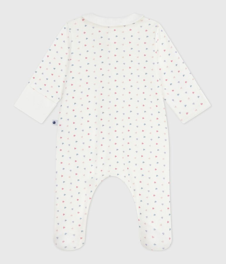 Pijama de algod&oacute;n con cuello estampado de corazones para beb&eacute; blanco/multicolor