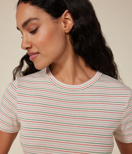 Camiseta Iconique de manga corta de algodón a rayas para mujer blanco AVALANCHE/ MULTICO