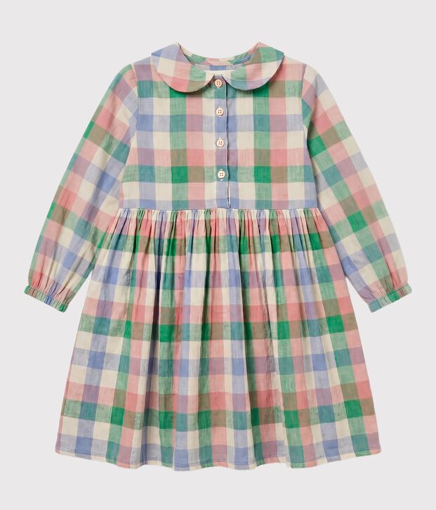Vestido de gasa de algod&oacute;n de manga larga para ni&ntilde;a crudo/multicolor