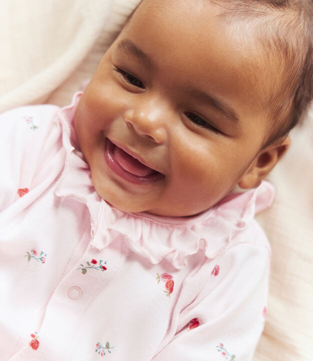 Pijama de algod&oacute;n con cuello y flores para beb&eacute; rosa/multicolor