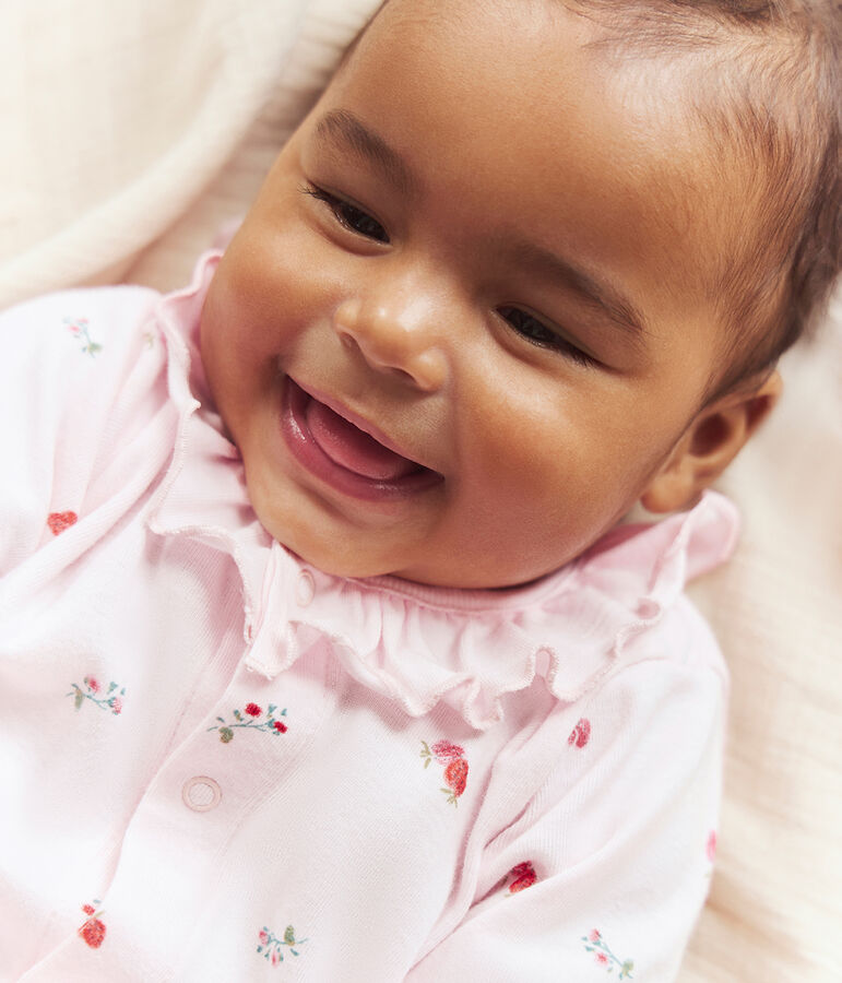 Pijama de algod&oacute;n con cuello y flores para beb&eacute; rosa/multicolor