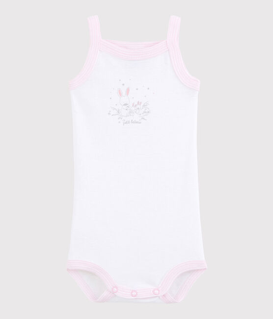 Bodi de tirantes de bebé de niña blanco ECUME/rosa DOLL