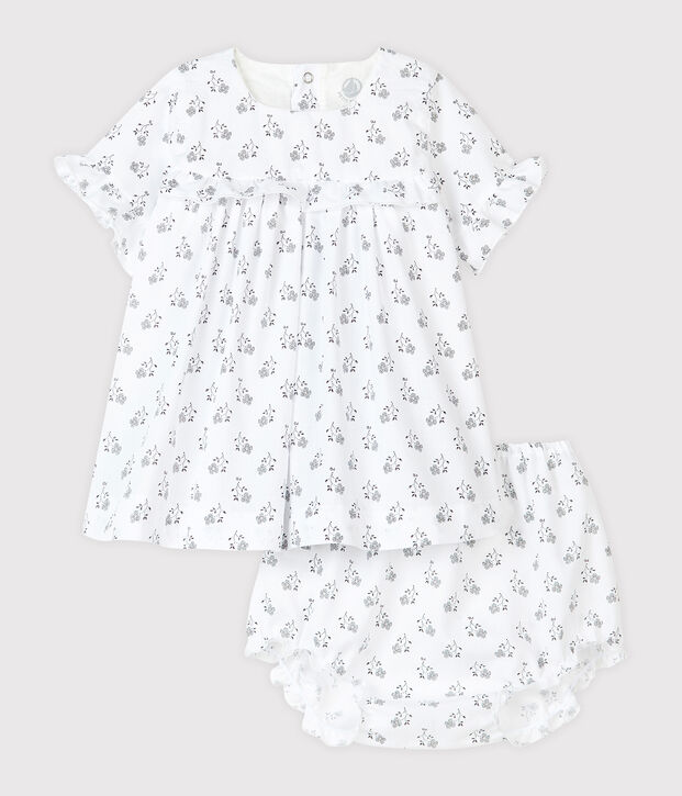 Vestido con pololo de popelina de flores para beb&eacute; ni&ntilde;a blanco/multicolor