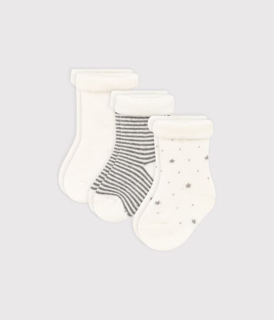 Juego de 3 pares de calcetines lisos y a rayas de punto tricotado para bebé variante 1